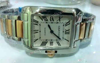 Replica Gold and Steel Cartier 2-Tone Tank White Face Mens Watch